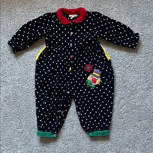 VTG Baby Togs 90s Corduroy Polka Dot Clown Kids Color Jumper One Piece 18mo